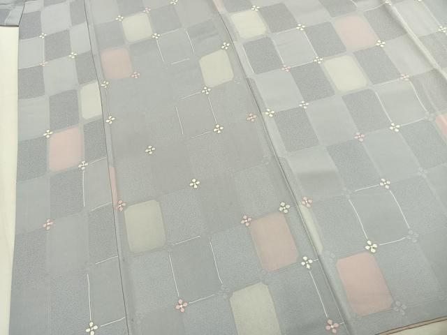 平和屋着物●上質な小紋 地紋起こし 市松花文 正絹 逸品 AABM8680fy