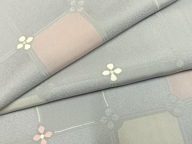 平和屋着物●上質な小紋 地紋起こし 市松花文 正絹 逸品 AABM8680fy