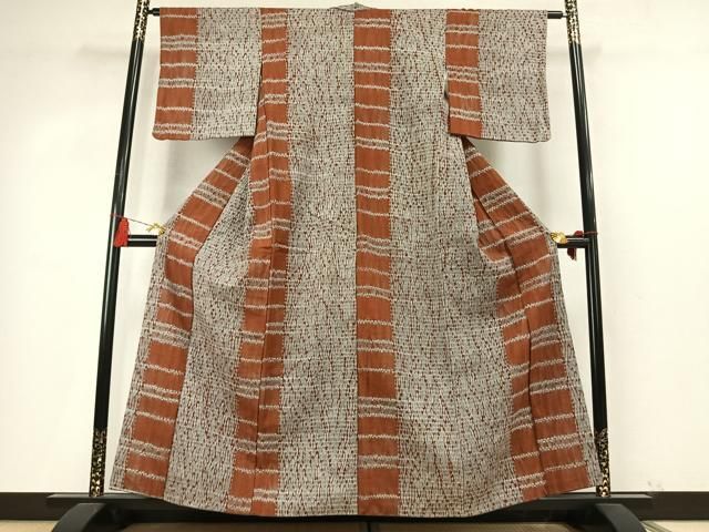 平和屋着物●上質な紬 杢目絞り 縞 正絹 逸品 AABM8681fy
