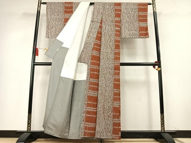 平和屋着物●上質な紬 杢目絞り 縞 正絹 逸品 AABM8681fy