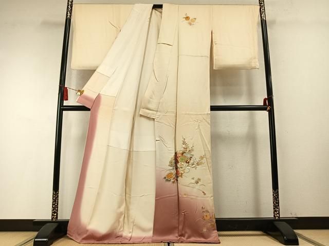 平和屋着物●金彩友禅 卓越技能者・名工・和田光正 訪問着 螺鈿 扇面花文 暈し染め 金銀彩 正絹 逸品 AABM8683fy