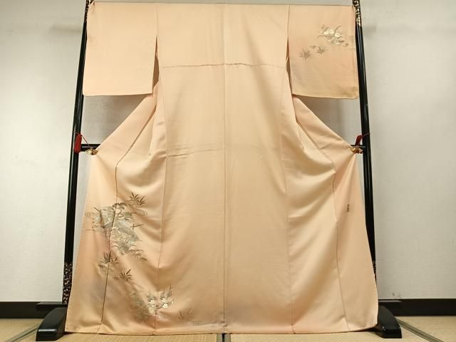 平和屋着物●金彩友禅 卓越技能者・名工・和田光正 訪問着 松竹梅 風景花文 暈し染め 金銀彩 ロング丈 正絹 逸品 AABM8684fy