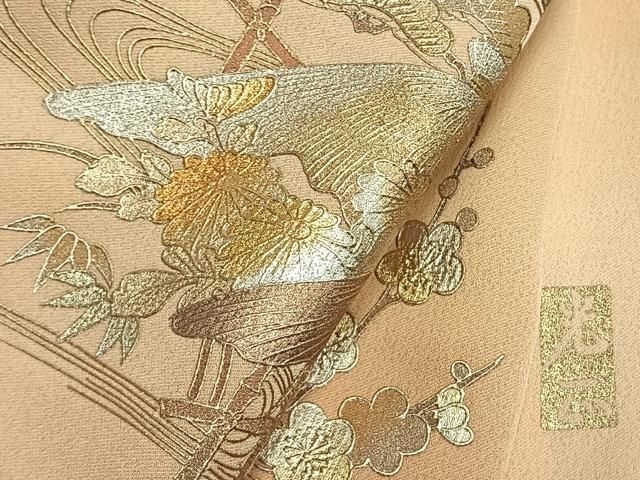 平和屋着物●金彩友禅 卓越技能者・名工・和田光正 訪問着 松竹梅 風景花文 暈し染め 金銀彩 ロング丈 正絹 逸品 AABM8684fy