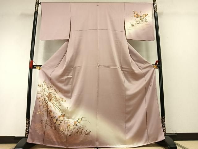 平和屋着物●金彩友禅 卓越技能者・名工・和田光正 訪問着 御所車枝梅松花文 暈し染め 金彩 正絹 逸品 AABM8685fy