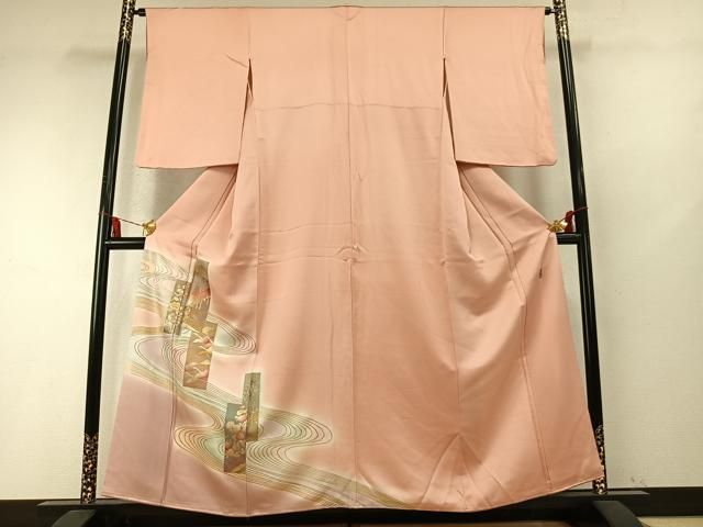 平和屋着物●金彩友禅 卓越技能者・名工・和田光正 訪問着 色紙風景花鳥文 暈し染め 金銀彩 正絹 逸品 AABM8689fy