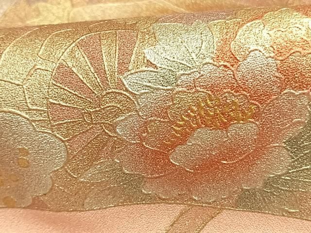 平和屋着物●金彩友禅 卓越技能者・名工・和田光正 訪問着 巻物 源氏車花文 金銀彩 正絹 逸品 AABM8690fy