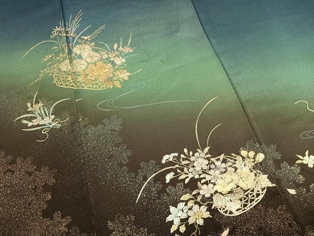 平和屋着物●金彩友禅 卓越技能者・名工・和田光正 訪問着 草花文 暈し染め 金銀彩 正絹 逸品 AABM8696fy