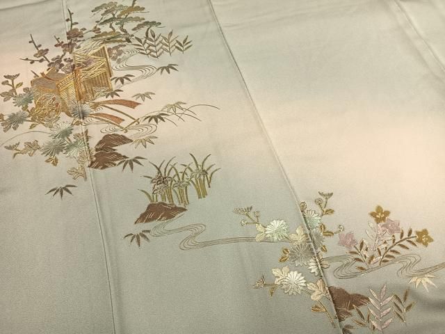 平和屋着物●金彩友禅 卓越技能者・名工・和田光正 訪問着 松竹梅 御所車花文 暈し染め 金銀彩 正絹 逸品 AABM8698fy