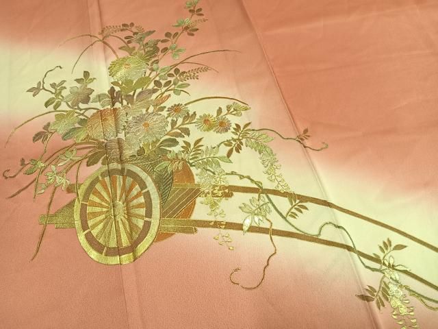 平和屋着物●金彩友禅 卓越技能者・名工・和田光正 訪問着 片輪車花文 暈し染め 金銀彩 正絹 逸品 AABM8703fy