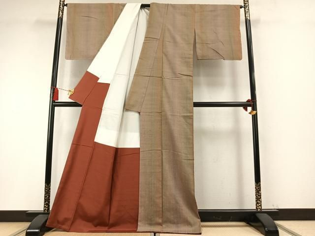 平和屋着物●上質な紬 珈琲染め 間道 正絹 逸品 未使用 AABM8706fy