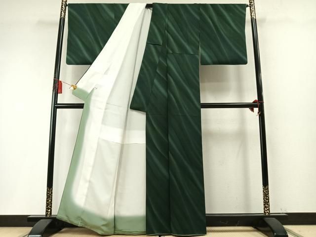平和屋着物●上質な小紋 斜縞 暈し染め 丹後ちりめん 反端付き 正絹 逸品 AABM8710fy