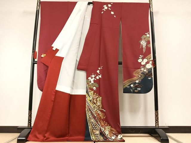 平和屋着物●豪華振袖 駒刺繍 御所車花文 金彩 正絹 逸品 AABM8713fy