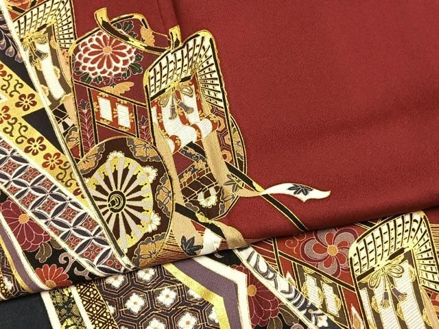 平和屋着物●豪華振袖 駒刺繍 御所車花文 金彩 正絹 逸品 AABM8713fy