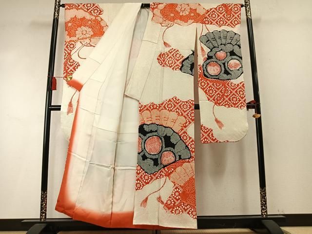 平和屋着物●豪華振袖 総絞り 扇面花文 正絹 逸品 AABM8730fy