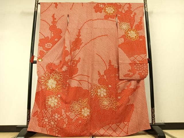 平和屋着物●豪華振袖 総絞り 駒刺繍 草花文 正絹 逸品 AABM8735fy