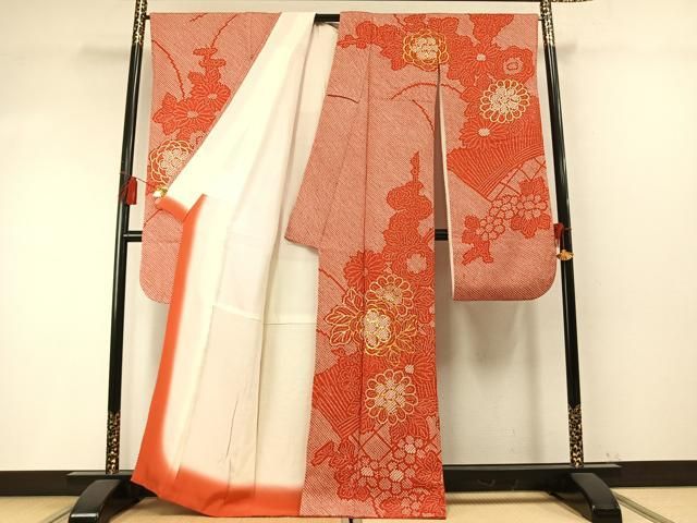 平和屋着物●豪華振袖 総絞り 駒刺繍 草花文 正絹 逸品 AABM8735fy