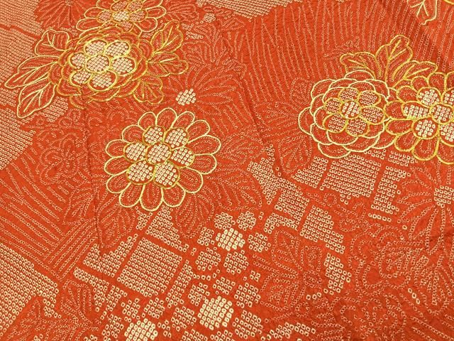 平和屋着物●豪華振袖 総絞り 駒刺繍 草花文 正絹 逸品 AABM8735fy