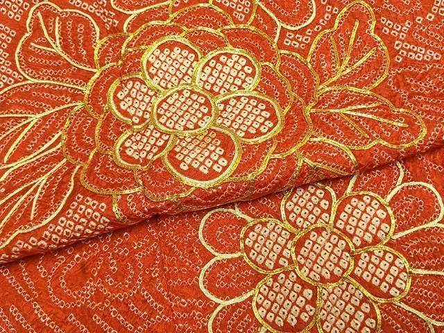 平和屋着物●豪華振袖 総絞り 駒刺繍 草花文 正絹 逸品 AABM8735fy
