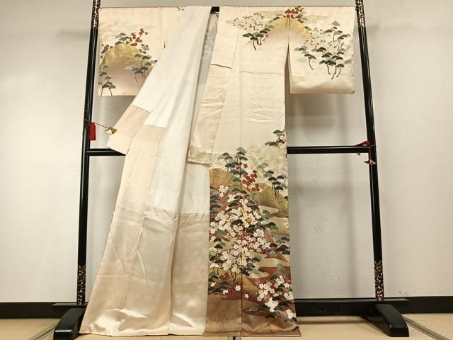 平和屋着物●訪問着 駒刺繍 枝梅松文 暈し染め 金彩 正絹 逸品 AABM8736fy