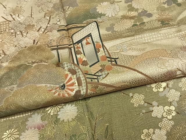 平和屋着物●訪問着 松竹梅 御所車花文 暈し染め 金彩 正絹 逸品 AABM8737fy
