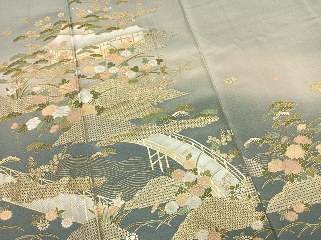 平和屋着物●訪問着 風景花文 暈し染め 金彩 正絹 逸品 AABM8738fy
