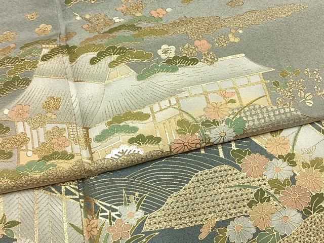 平和屋着物●訪問着 風景花文 暈し染め 金彩 正絹 逸品 AABM8738fy