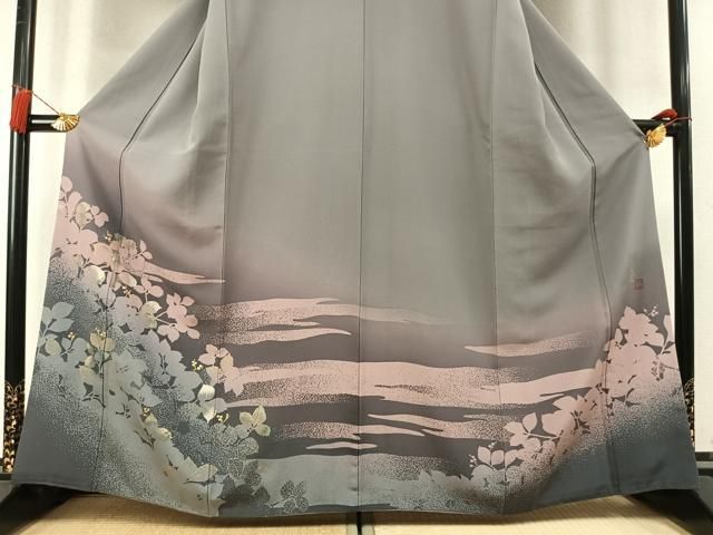 平和屋着物●訪問着 作家物 南天文 シルエット 暈し染め 金彩 正絹 逸品 AABM8740fy