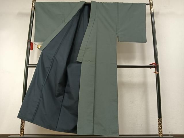 平和屋着物●男性 紬 色無地 青鈍色 正絹 逸品 AABM8741fy