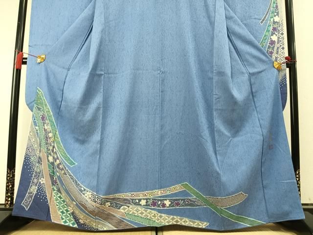 平和屋着物●豪華振袖 水晶染 熨斗花文 金彩 銀通し地 健勝苑扱い 正絹 逸品 AABM8749fy