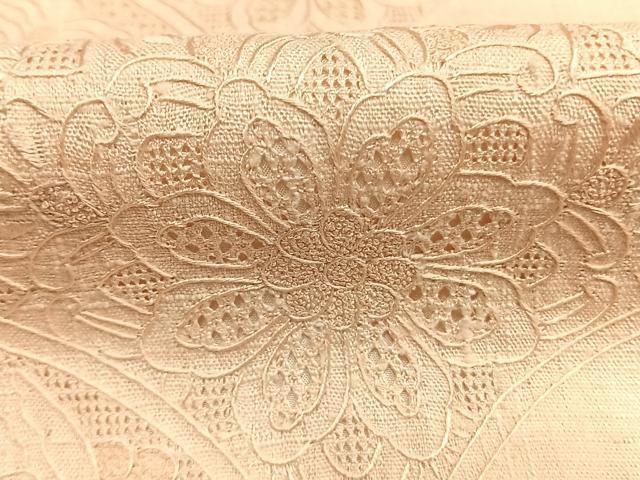 平和屋着物●中国三大刺繍 スワトウ刺繍 汕頭刺繍 総刺繍 訪問着 紬地 扇花文 洗柿色 正絹 逸品 AABM8755fy