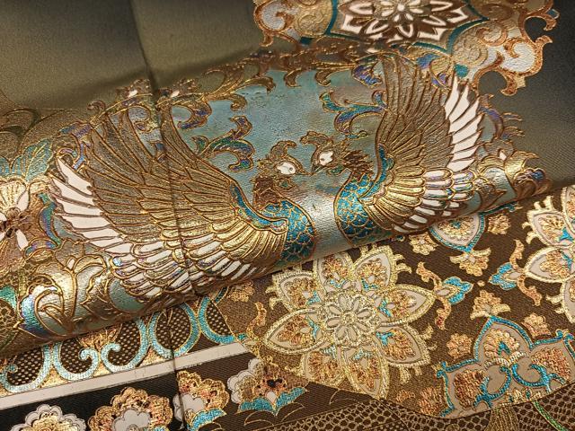 平和屋着物●豪華黒留袖 作家物 向い鳥更紗唐草文 暈し染め 金銀彩 仮絵羽 正絹 逸品 未使用 AABM8762ph