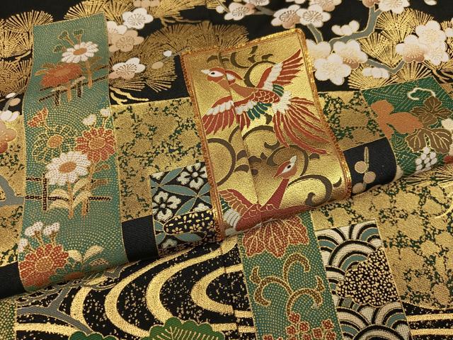 平和屋着物●豪華黒留袖 駒刺繍 鳳凰草花文 金彩 丹後ちりめん 仮絵羽 正絹 逸品 未使用 AABM8767ph