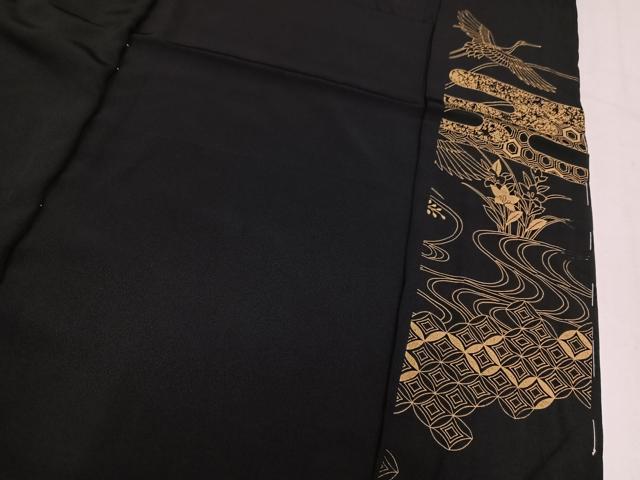 平和屋着物●豪華黒留袖 群れ鶴草花七宝文 金彩 仮絵羽 正絹 逸品 未使用 AABM8768ph