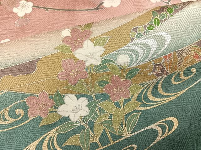 平和屋着物●訪問着 流水御所車花文 暈し染め 金彩 正絹 逸品 未使用 AABM8776ph