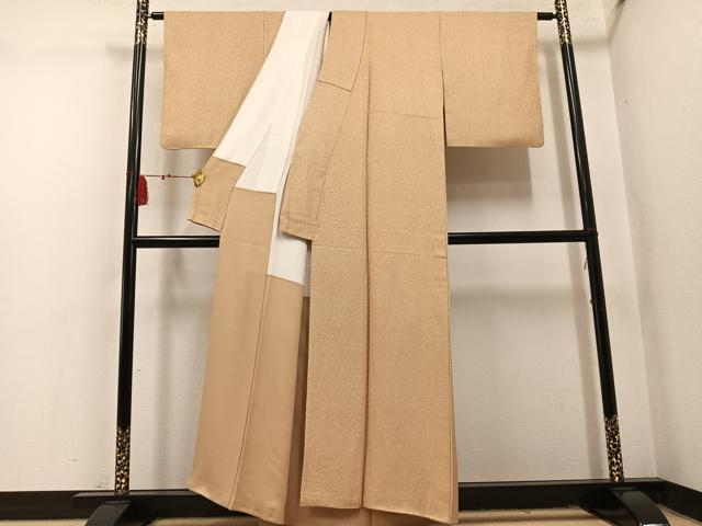 平和屋着物●上質な色無地 霞地紋 飴色 正絹 逸品 AABM8778ph