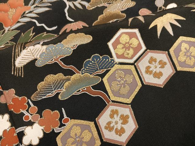 平和屋着物●豪華黒留袖 駒刺繍 草花文 金彩 三越扱い 正絹 逸品 AABM8779ph