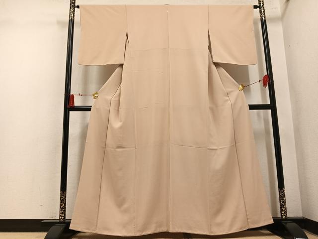平和屋着物●上質な色無地 丁子色 丹後ちりめん 反端付き 正絹 逸品 AABM8784ph