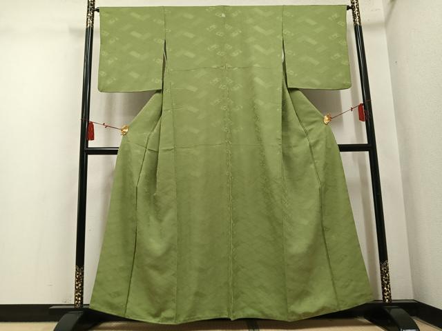 平和屋着物●上質な色無地 笹地紋 柳茶色 正絹 逸品 AABM8787ph