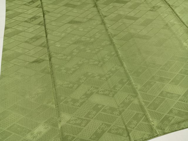 平和屋着物●上質な色無地 笹地紋 柳茶色 正絹 逸品 AABM8787ph