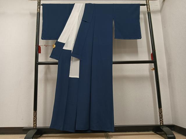 平和屋着物●上質な色無地 藍鉄色 正絹 逸品 AABM8788ph
