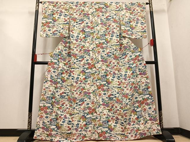 平和屋着物●上質な小紋 型染め 花鳥舞蝶文 正絹 逸品 AABM8792ph