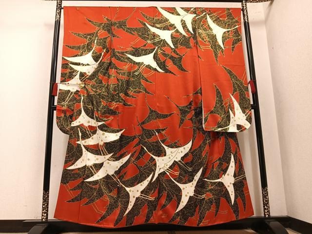 平和屋着物●豪華振袖 駒刺繍 群鶴 金彩 正絹 逸品 AABM8795ph