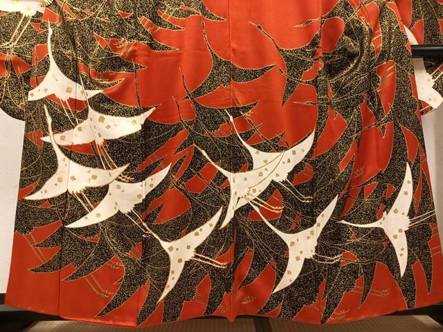 平和屋着物●豪華振袖 駒刺繍 群鶴 金彩 正絹 逸品 AABM8795ph