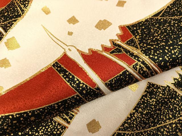 平和屋着物●豪華振袖 駒刺繍 群鶴 金彩 正絹 逸品 AABM8795ph