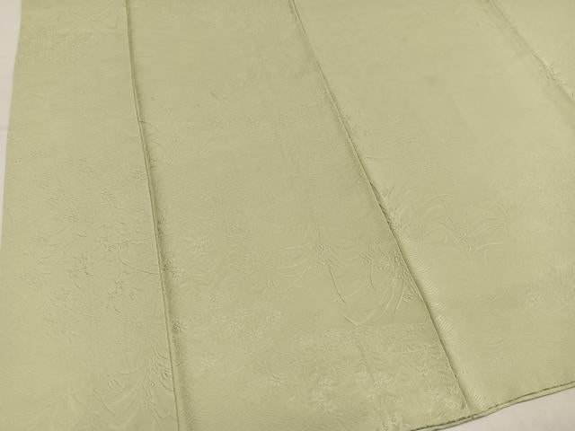 平和屋着物●上質な色無地 草花地紋 若菜色 正絹 逸品 AABM8804ph