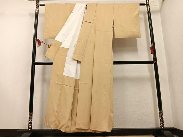 平和屋着物●上質な色無地 霞地紋 飴色 正絹 逸品 AABM8808ph