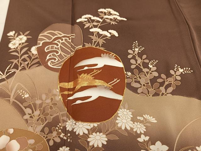 平和屋着物●豪華色留袖 駒刺繍 群鶴草花文 暈し染め 金彩 ロング丈 正絹 逸品 AABM8817ph