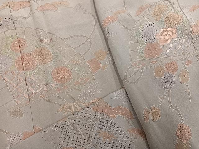 平和屋着物●中国三大刺繍 スワトウ刺繍 汕頭刺繍 総刺繍 訪問着 檜扇花文 暈し染め 正絹 逸品 AABM8840ph