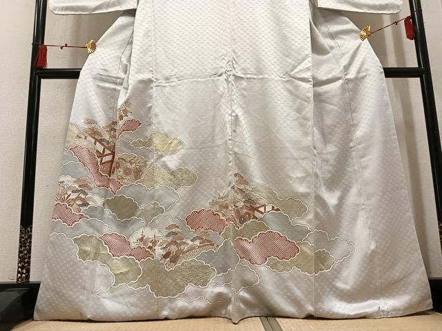平和屋着物●訪問着 駒刺繍 雲重ね草花文 金彩 正絹 逸品 AABM8842ph