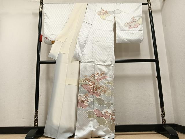 平和屋着物●訪問着 駒刺繍 雲重ね草花文 金彩 正絹 逸品 AABM8842ph